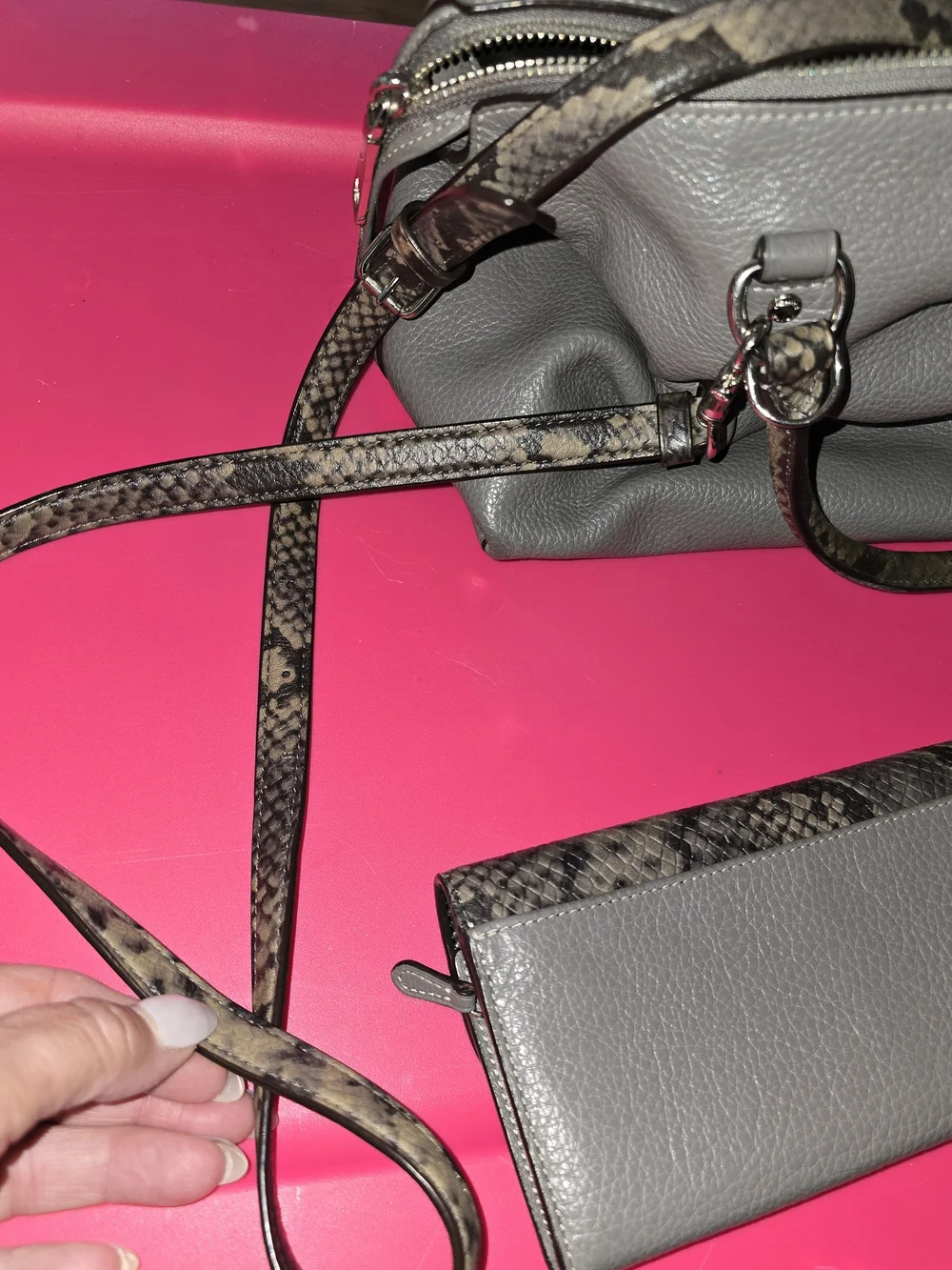 Coach Granite Grey Pebbled Leather Emma Satchel Bag & Matching Wallet Set